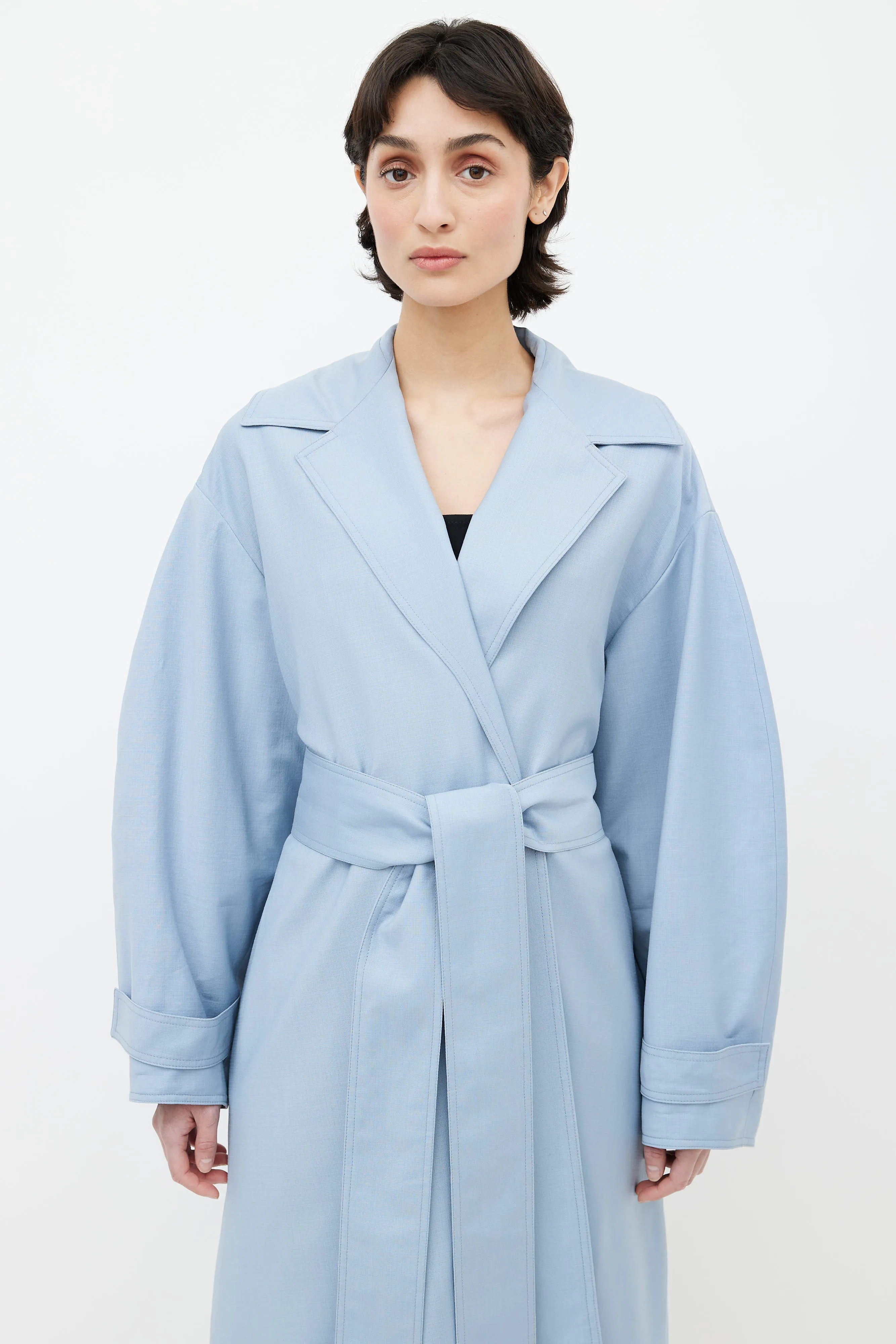 Blue Belted Trench Coat