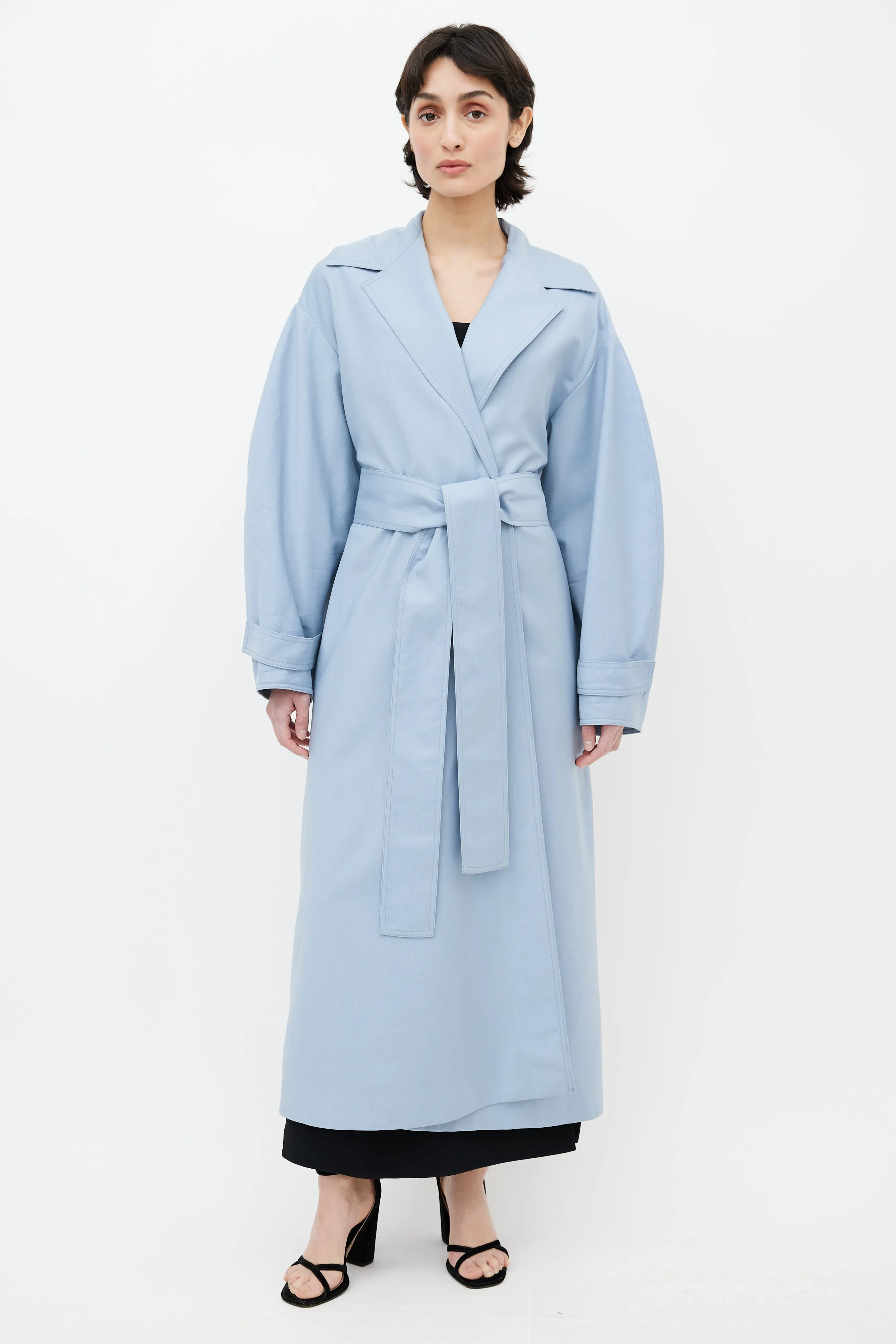 Blue Belted Trench Coat