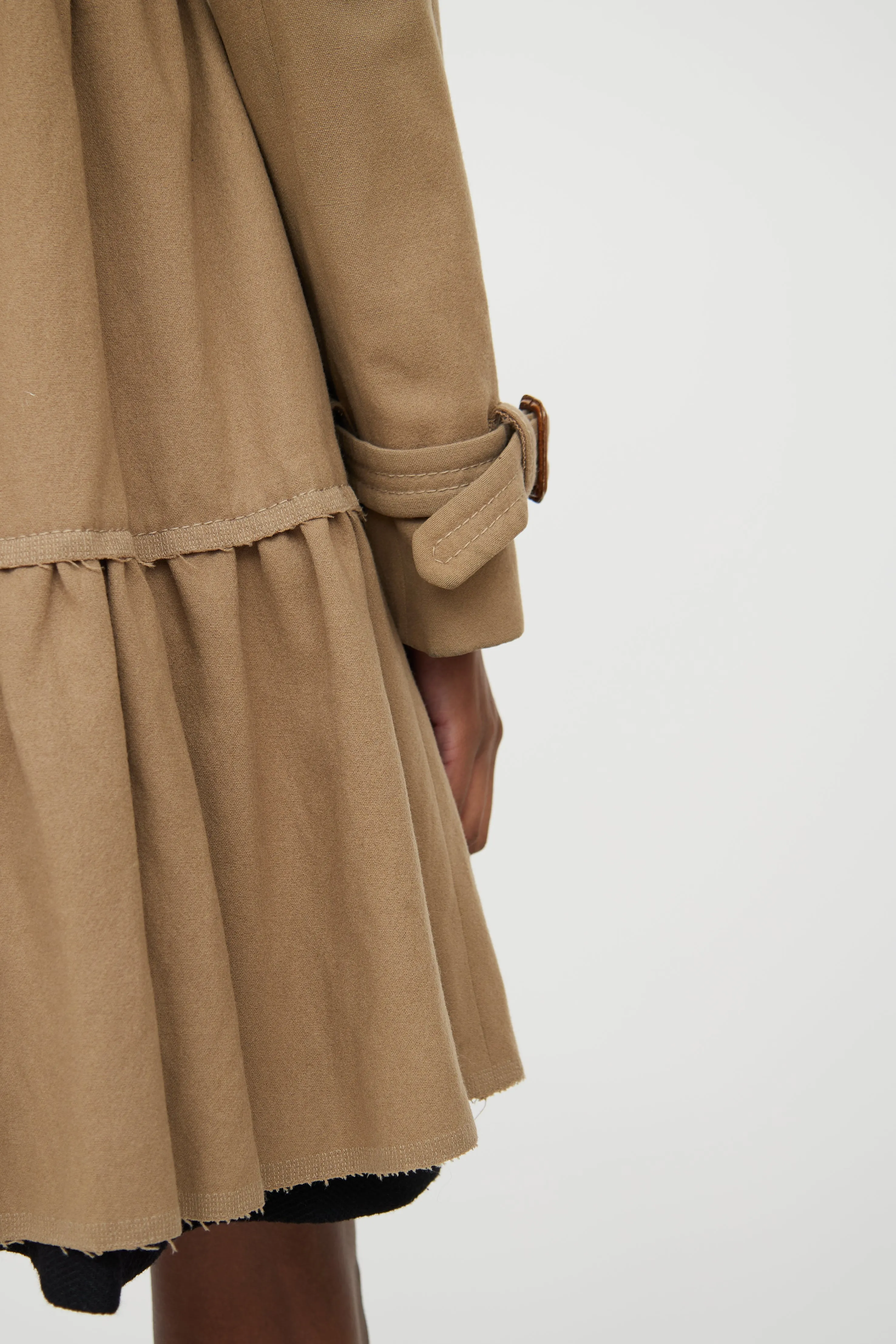 Brown Peplum Wool Trench Coat