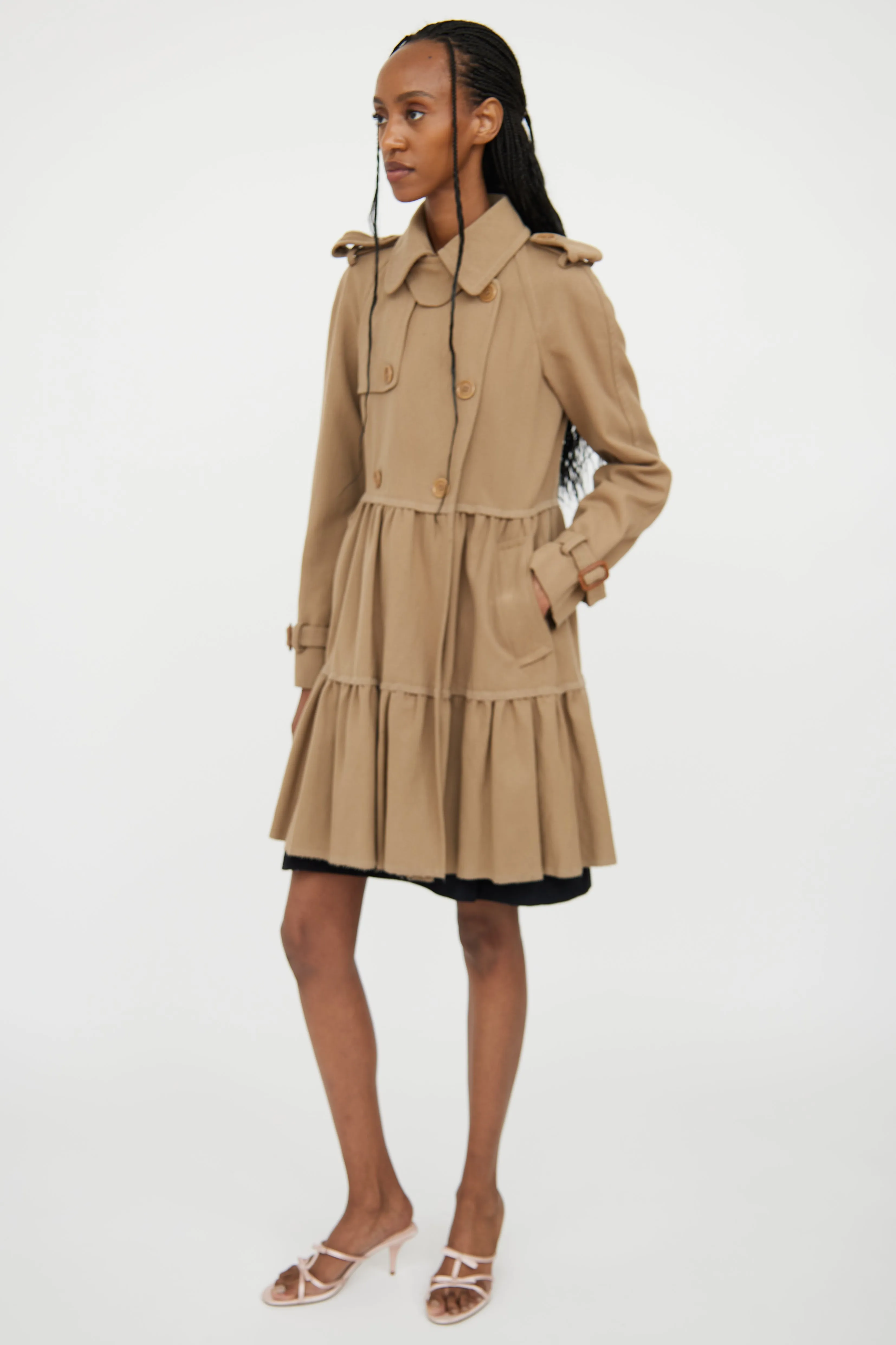 Brown Peplum Wool Trench Coat