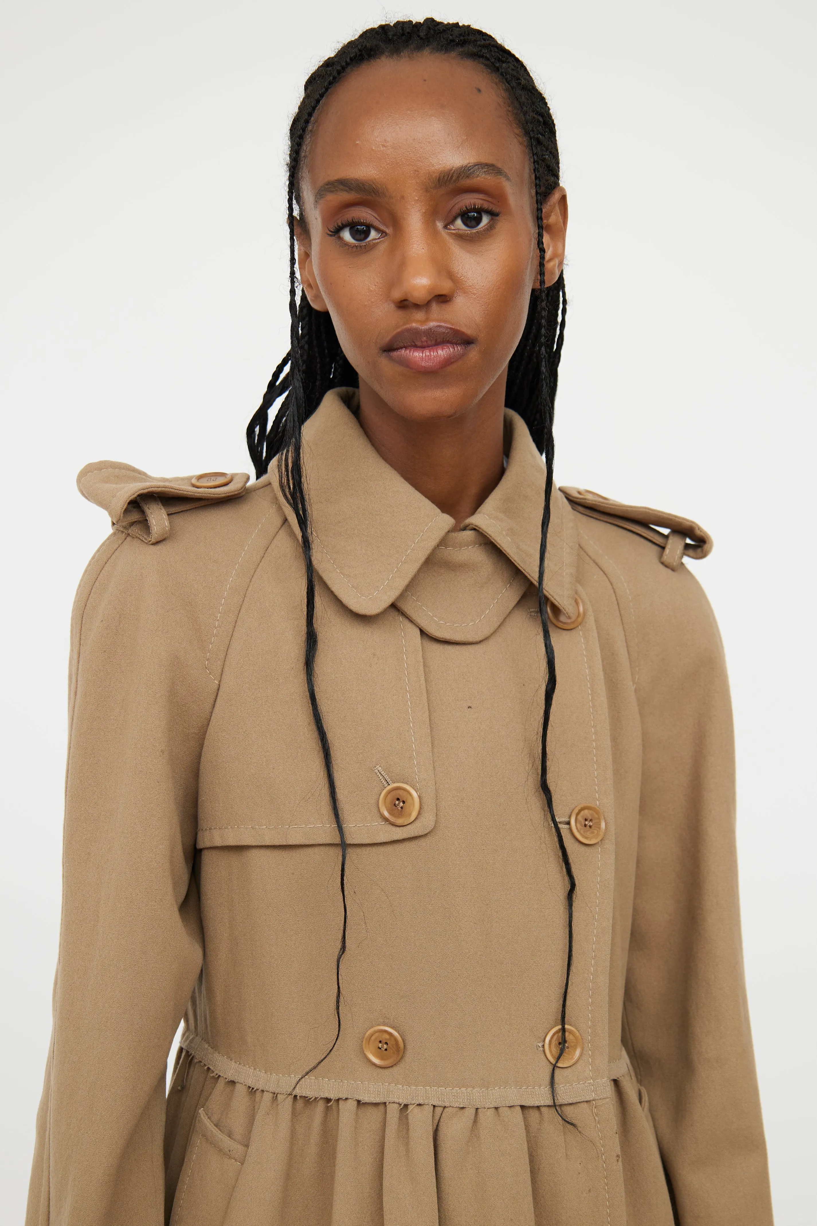 Brown Peplum Wool Trench Coat