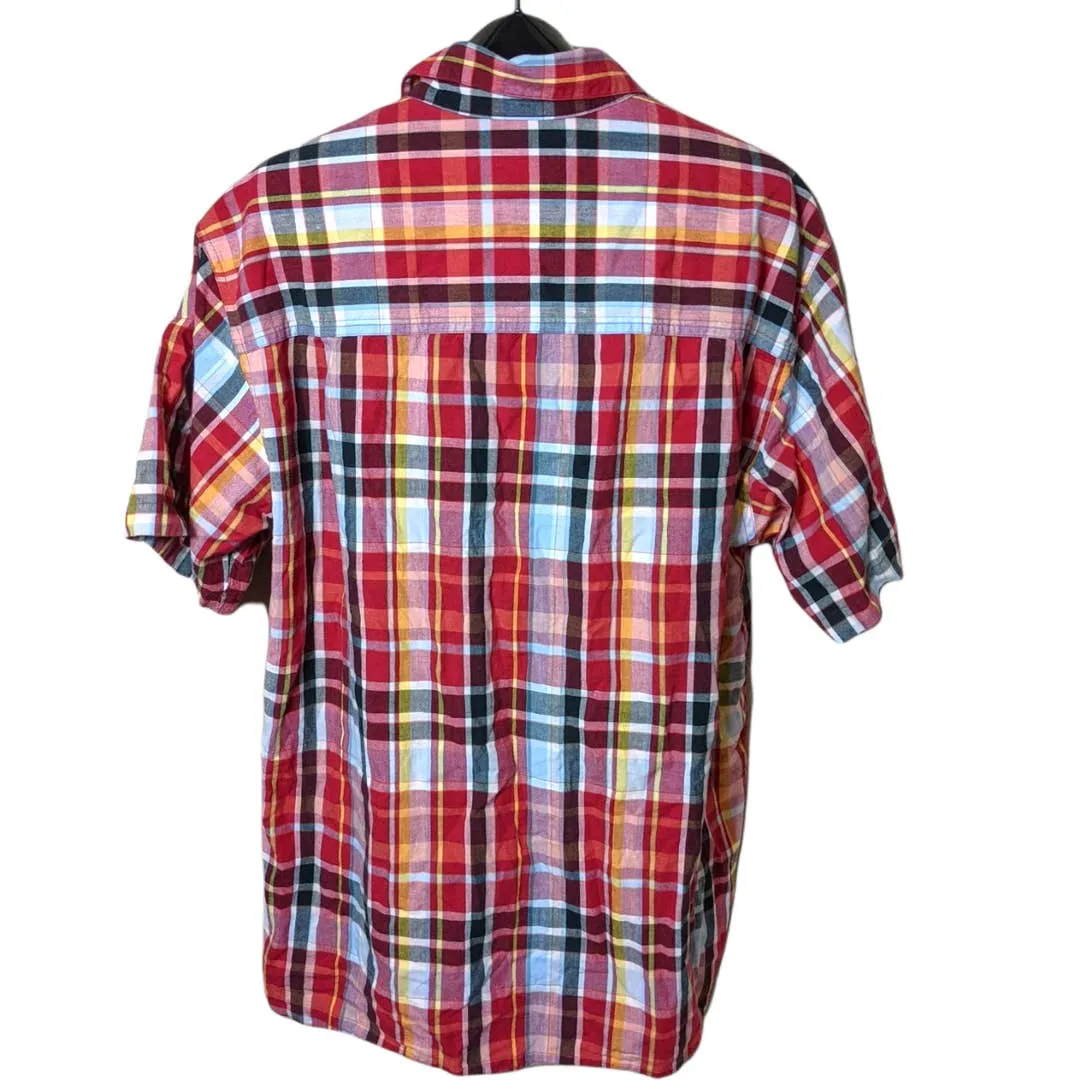 CHAPS RALPH LAUREN Red Blue Plaid Button Down Short Sleeve Shirt Large