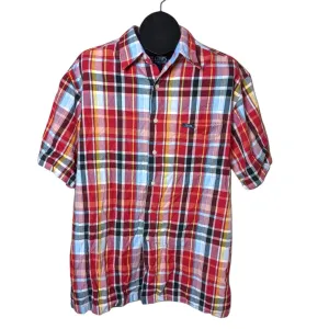 CHAPS RALPH LAUREN Red Blue Plaid Button Down Short Sleeve Shirt Large