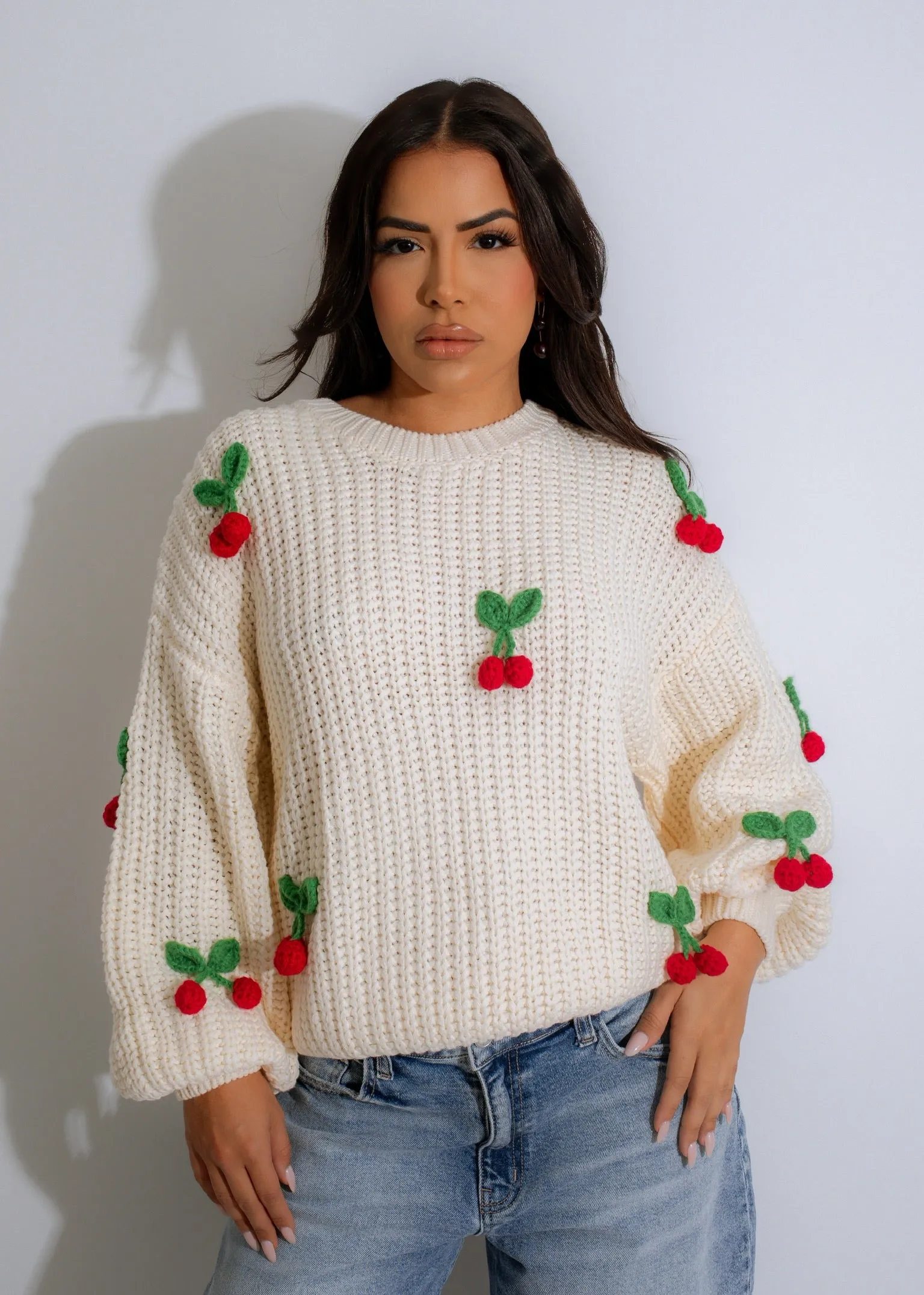 Cherry Pop Sweater Knit White