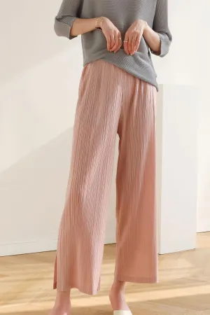 Color Full Pleated Cropped Pants