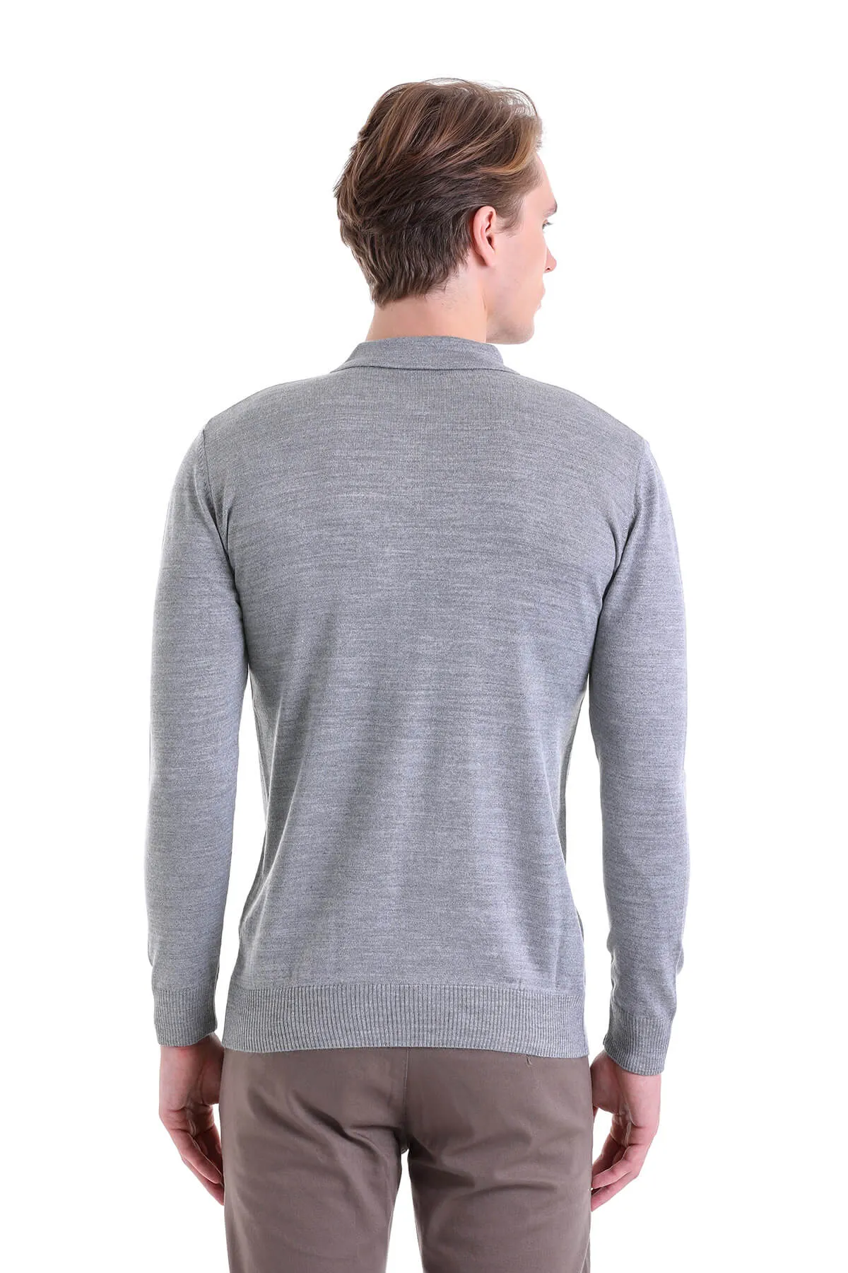 Comfort Fit Wool Blend Gray Polo Sweater