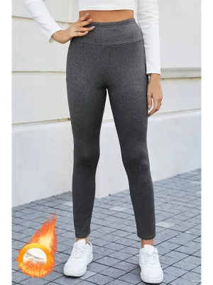 Dark Grey Fleece Lined Thermal Knit Ankle High Waist Leggings