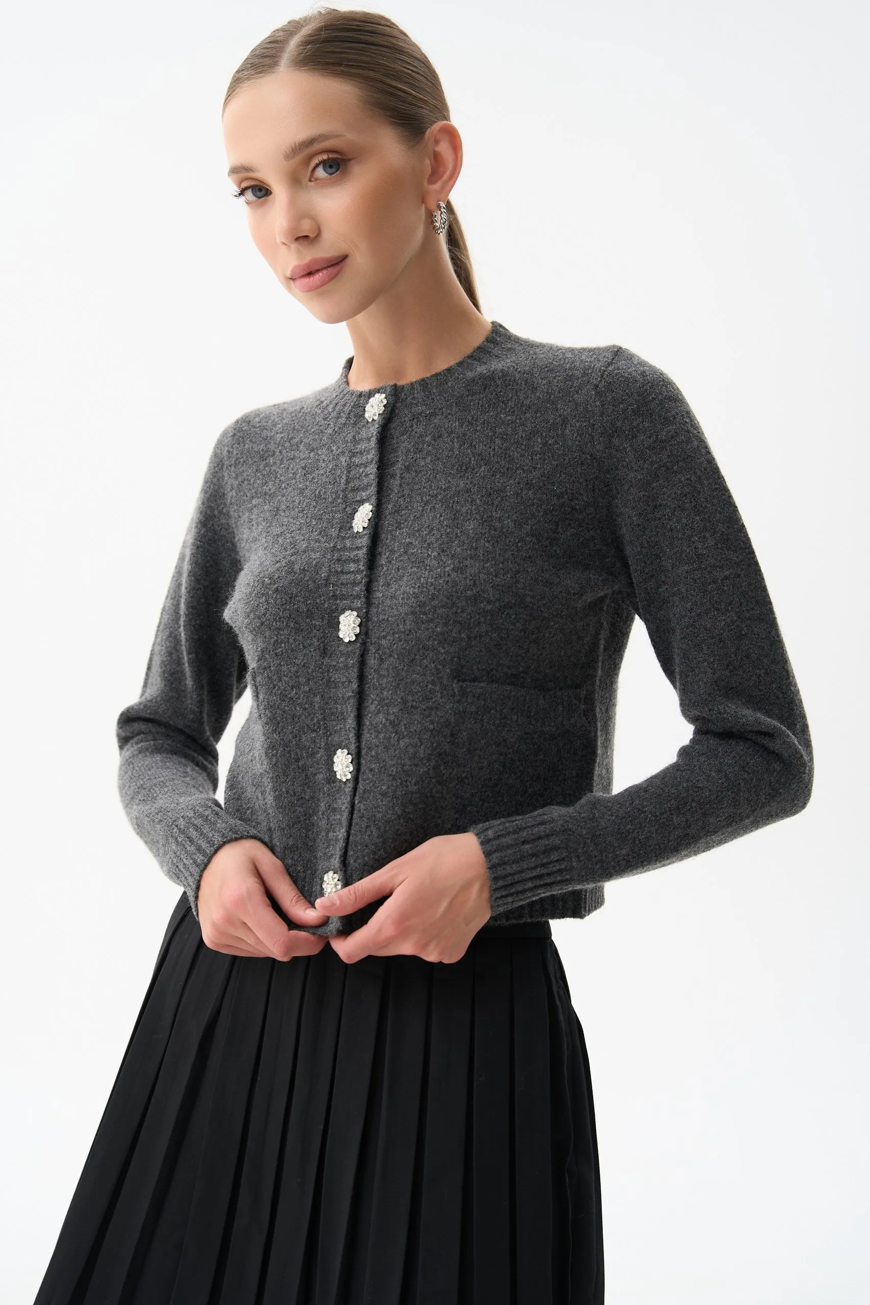 Dark Grey Wool Knit Cardigan