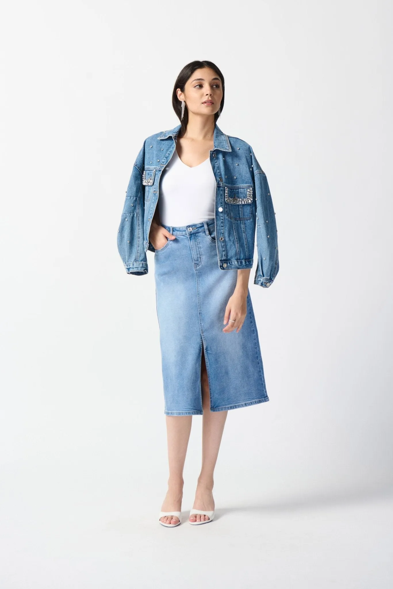 Denim A-Line Skirt Style 242919 | Light Blue