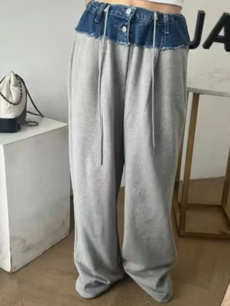 Denim and gray mix fabrics joggers