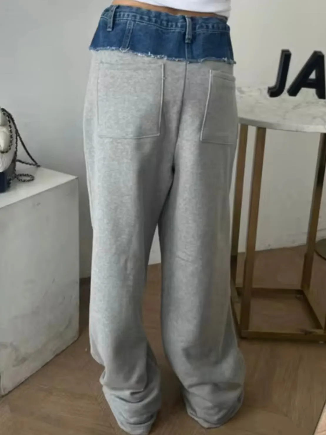 Denim and gray mix fabrics joggers