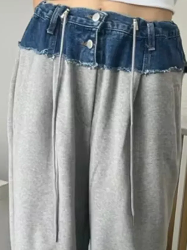 Denim and gray mix fabrics joggers