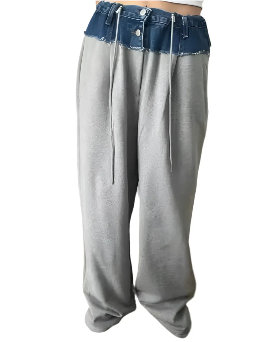 Denim and gray mix fabrics joggers