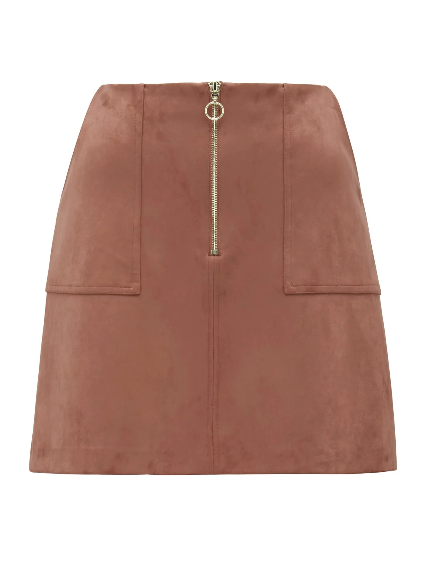 Elisa Zip Front Suedette Mini Skirt