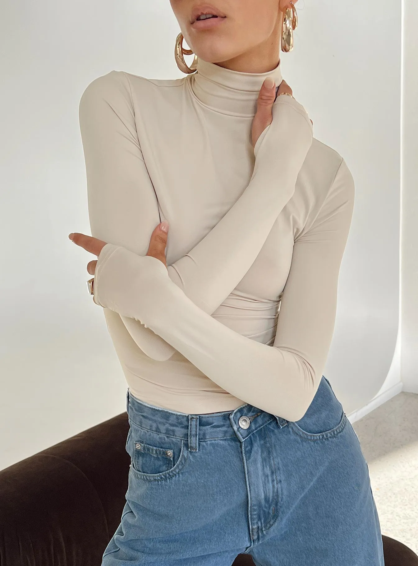 Elysium Long Sleeve Turtleneck Top Bone