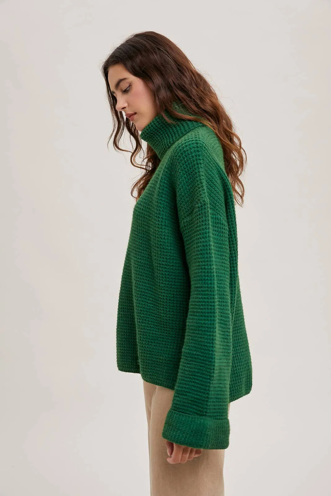 Emerald Oversized Turtleneck Knot Sweater