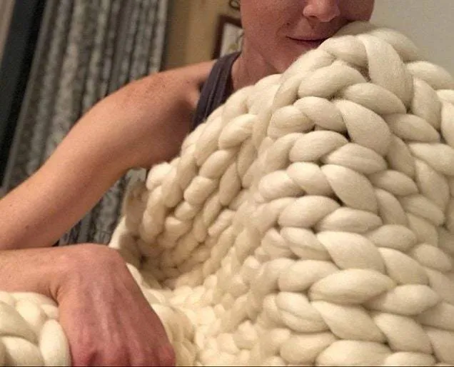 FAST Ship- Chunky Knit Blanket, SALE TODAY Only! Ivory Chunky Knit Wool Blanket 50"x 65" Throw Blanket Giant Knit, Chunky Merino Blanket