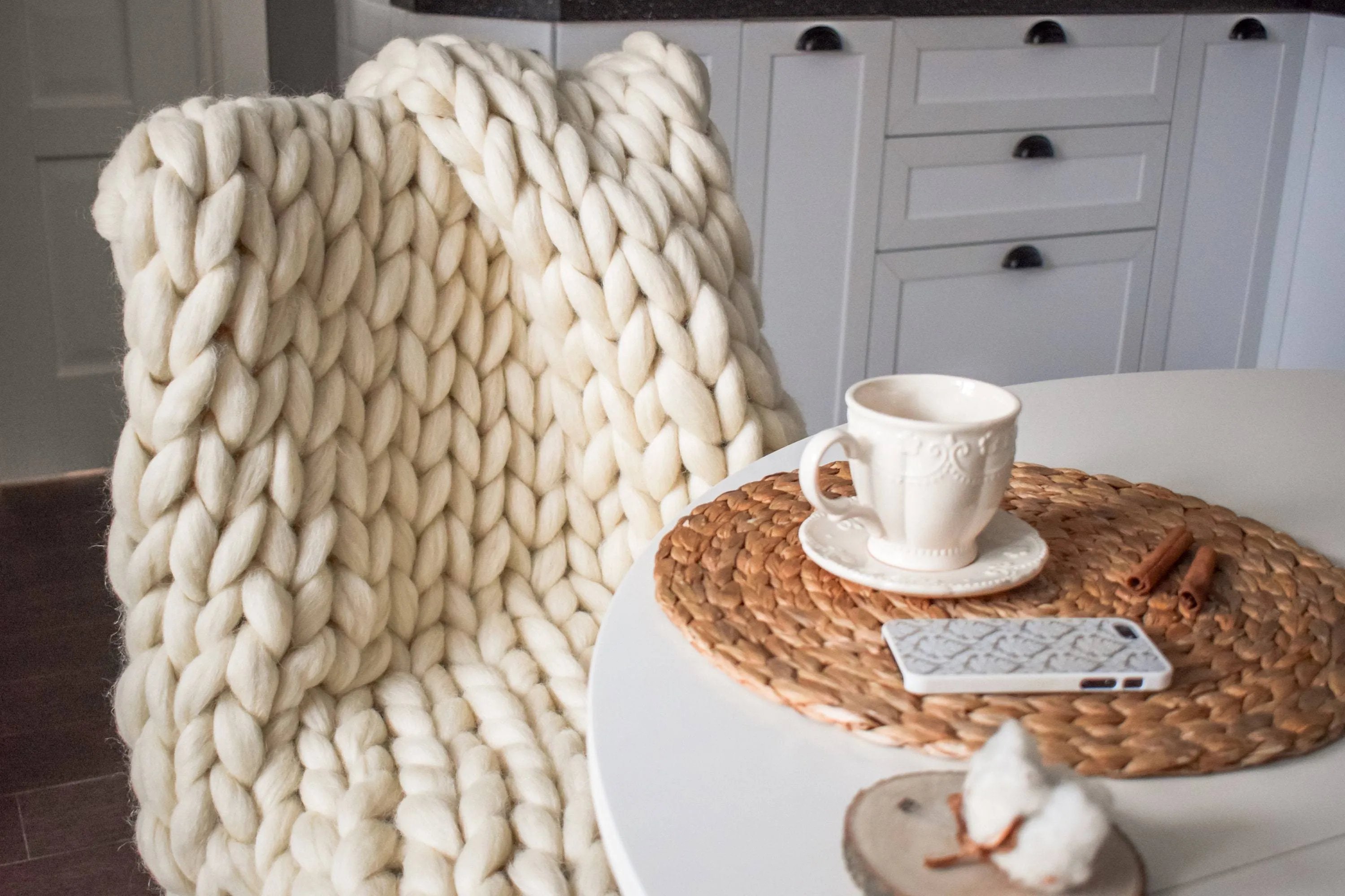 FAST Ship- Chunky Knit Blanket, SALE TODAY Only! Ivory Chunky Knit Wool Blanket 50"x 65" Throw Blanket Giant Knit, Chunky Merino Blanket