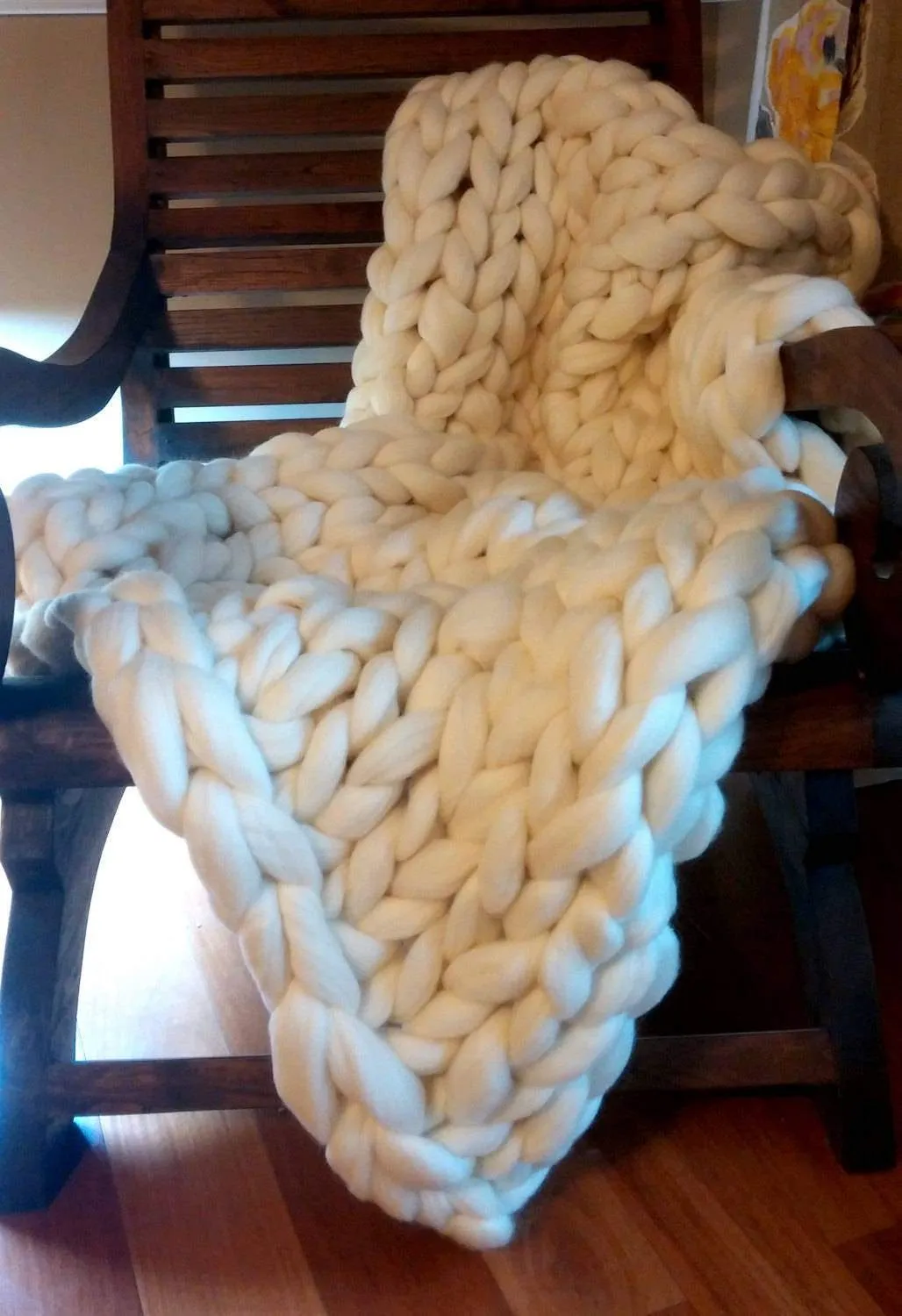 FAST Ship- Chunky Knit Blanket, SALE TODAY Only! Ivory Chunky Knit Wool Blanket 50"x 65" Throw Blanket Giant Knit, Chunky Merino Blanket