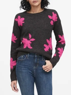 Floral Cropped Sweater in Charcoal Gray