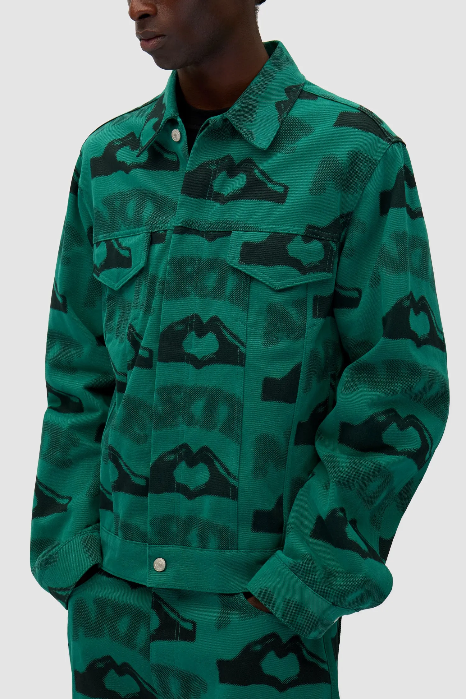 Heart Printed Jacket - Green