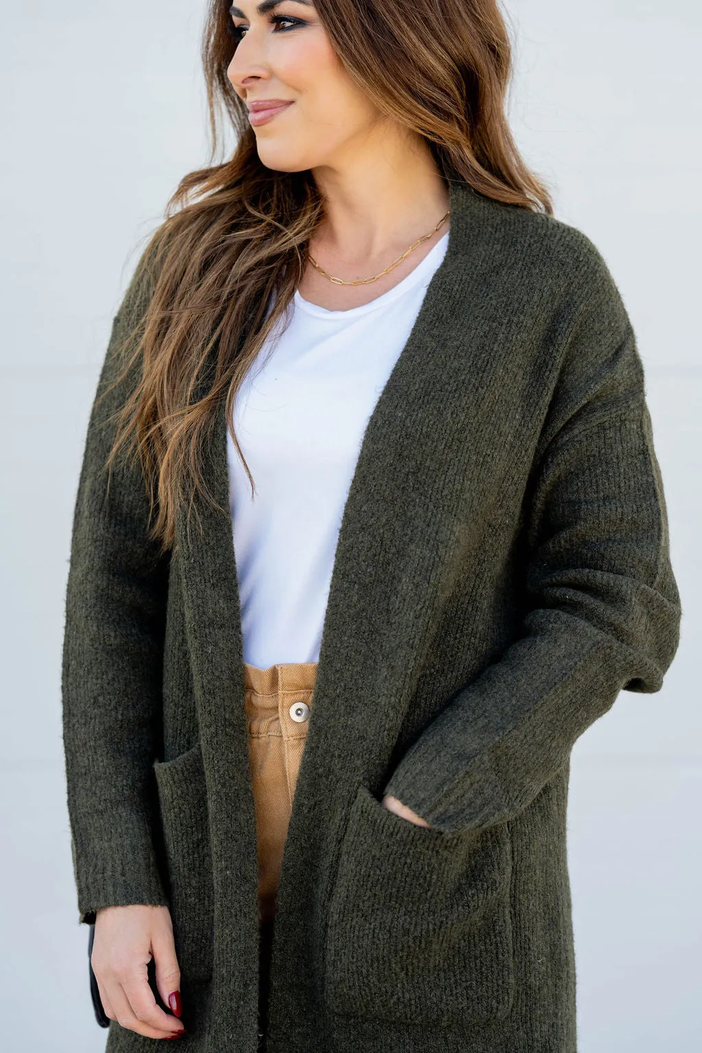 Heathered Ribbed Trim Tunic Cardigan