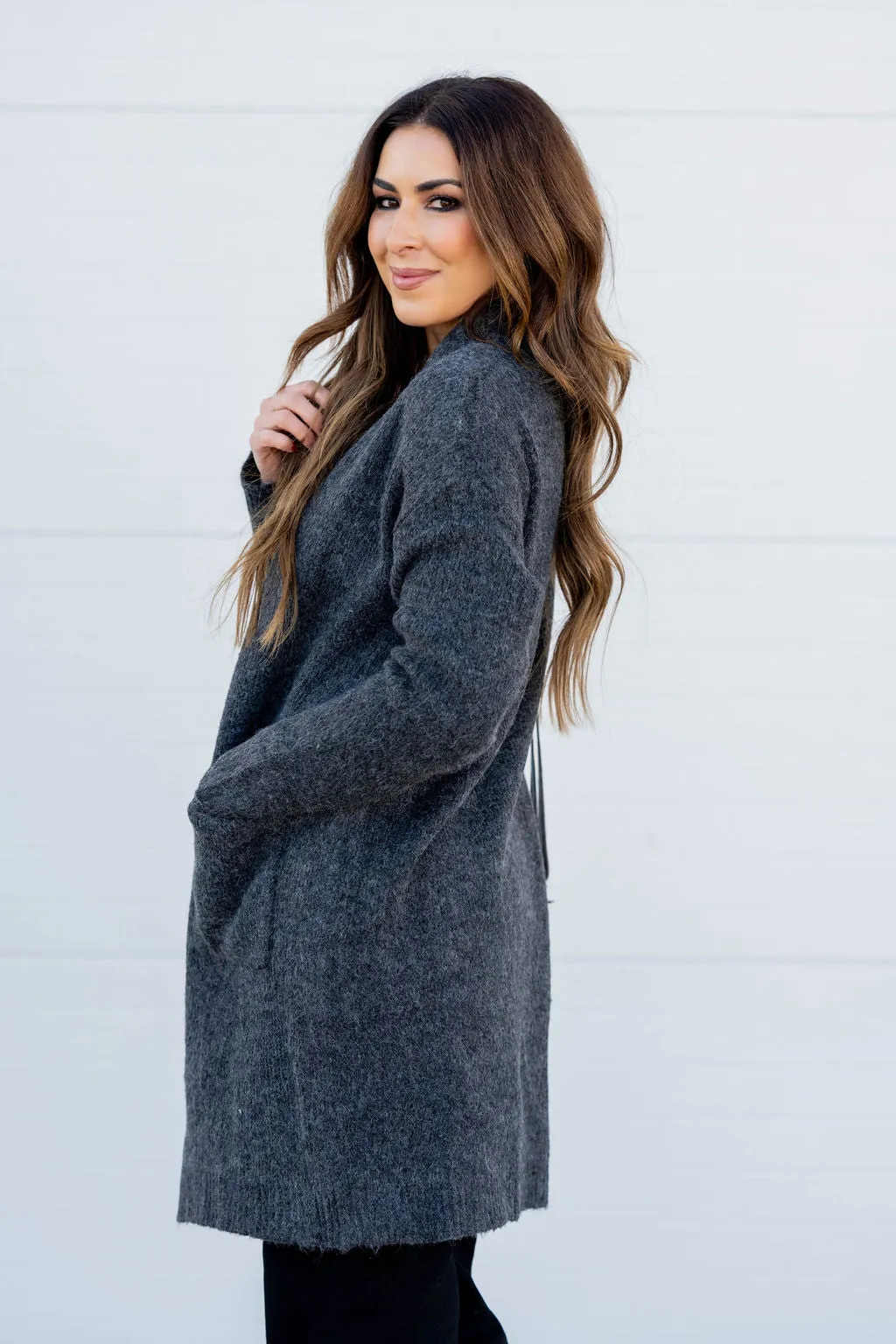 Heathered Ribbed Trim Tunic Cardigan