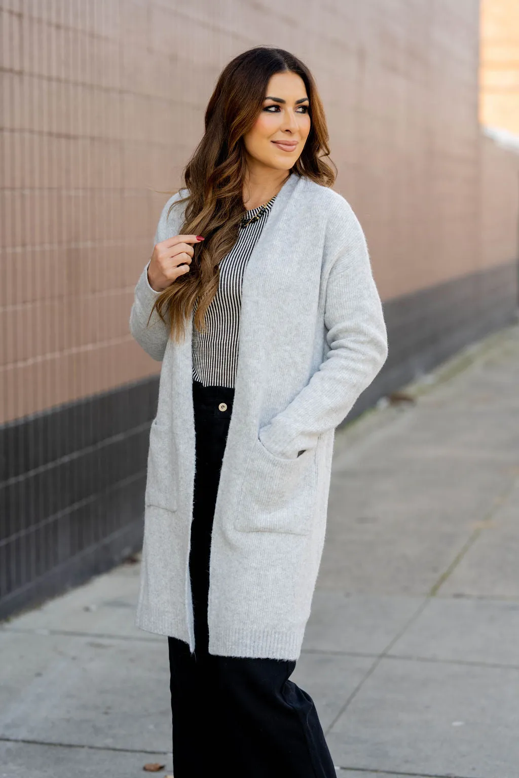 Heathered Ribbed Trim Tunic Cardigan