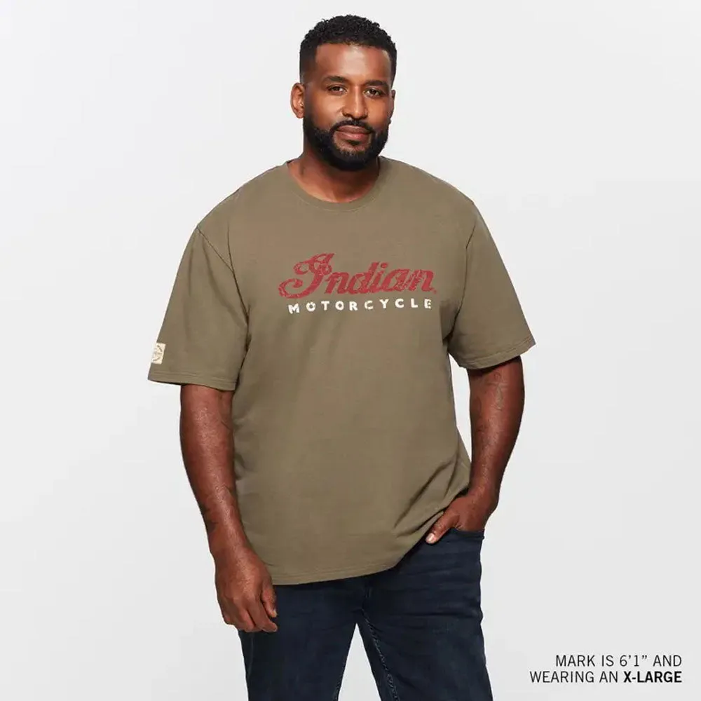 Indian Motorcycle  Mens 2 Color Script T-Shirt Tee Lightweight Comfortable Khaki