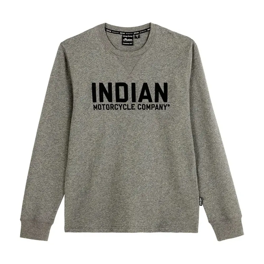 Indian Motorcycle  Mens Chain Stitch Emroidery Long Sleeve T-Shirt Tee Comfy Grey