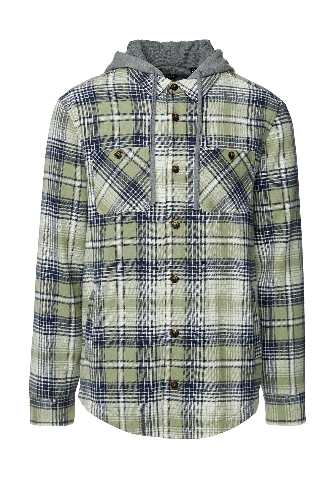 Jarvis Men's Hoodie Shacket in Green Grey Plaid - BM24218