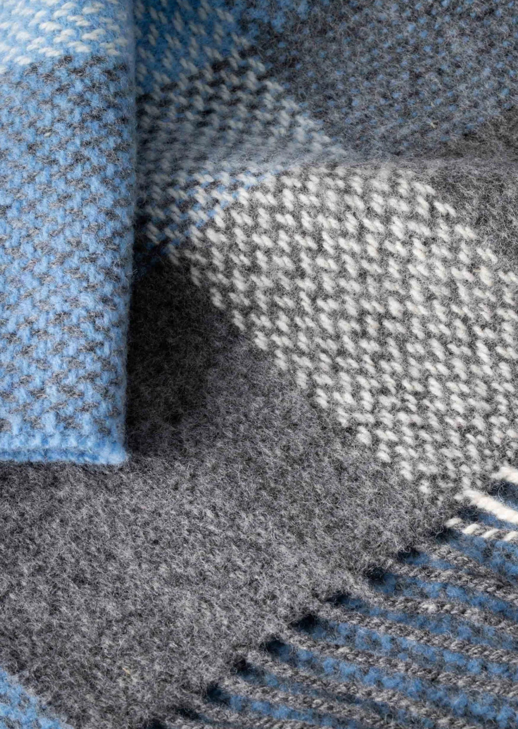 John Hanly Grey Blue Merino Cashmere Wool Throw Blanket