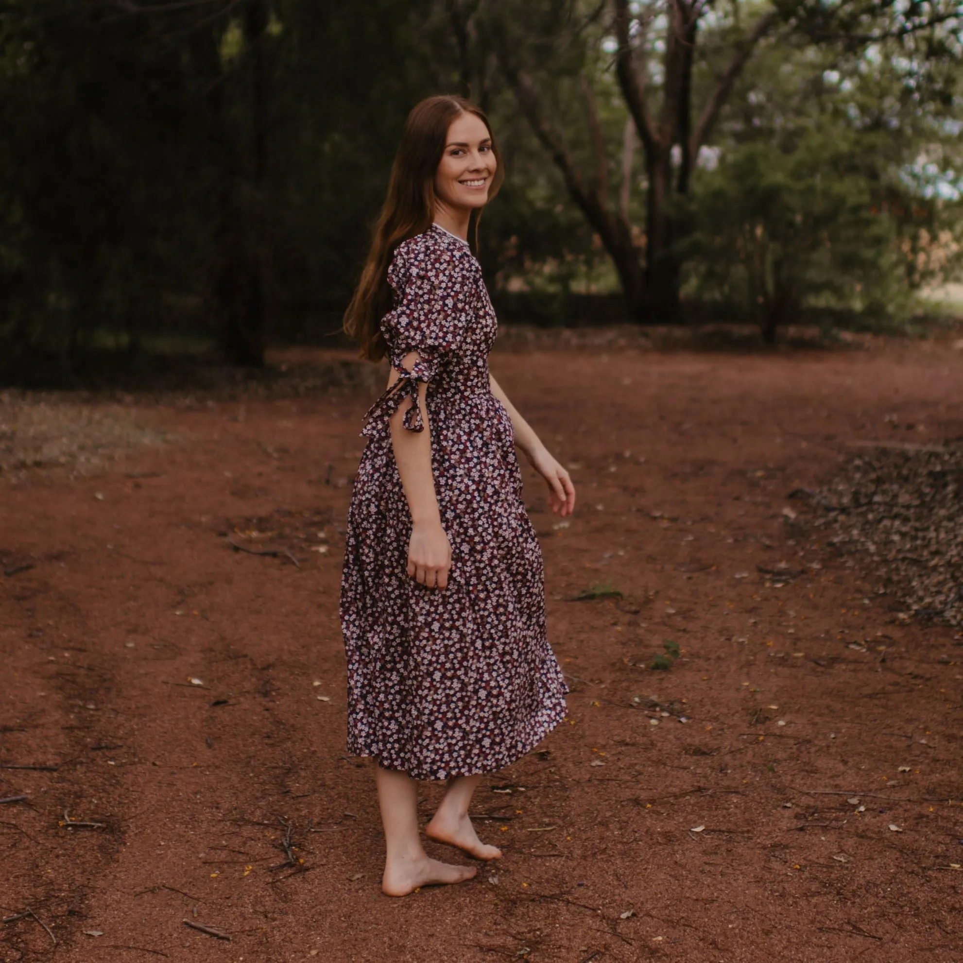 'Karens Choice' Liberty Print Midi Dress Tie Sleeve