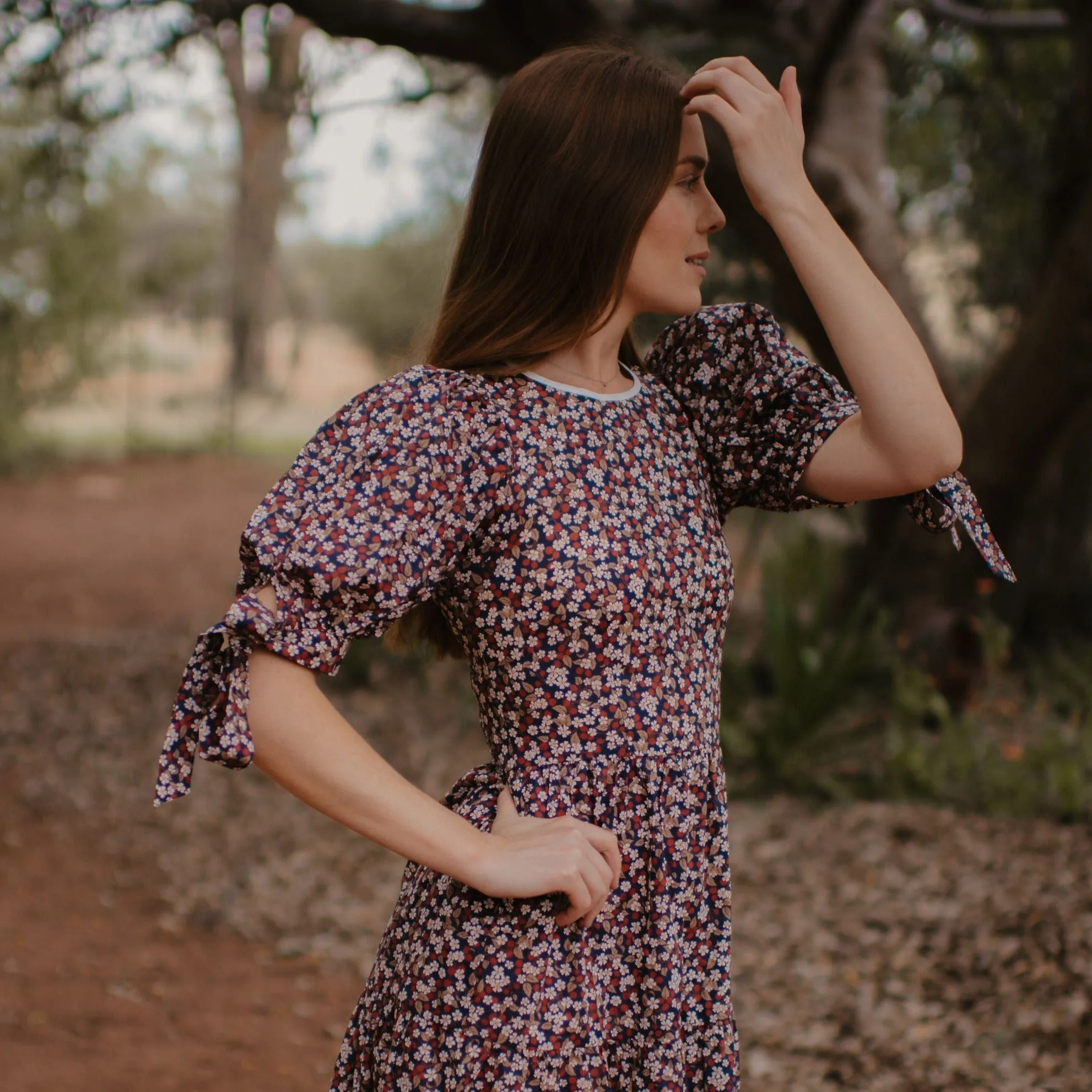 'Karens Choice' Liberty Print Midi Dress Tie Sleeve