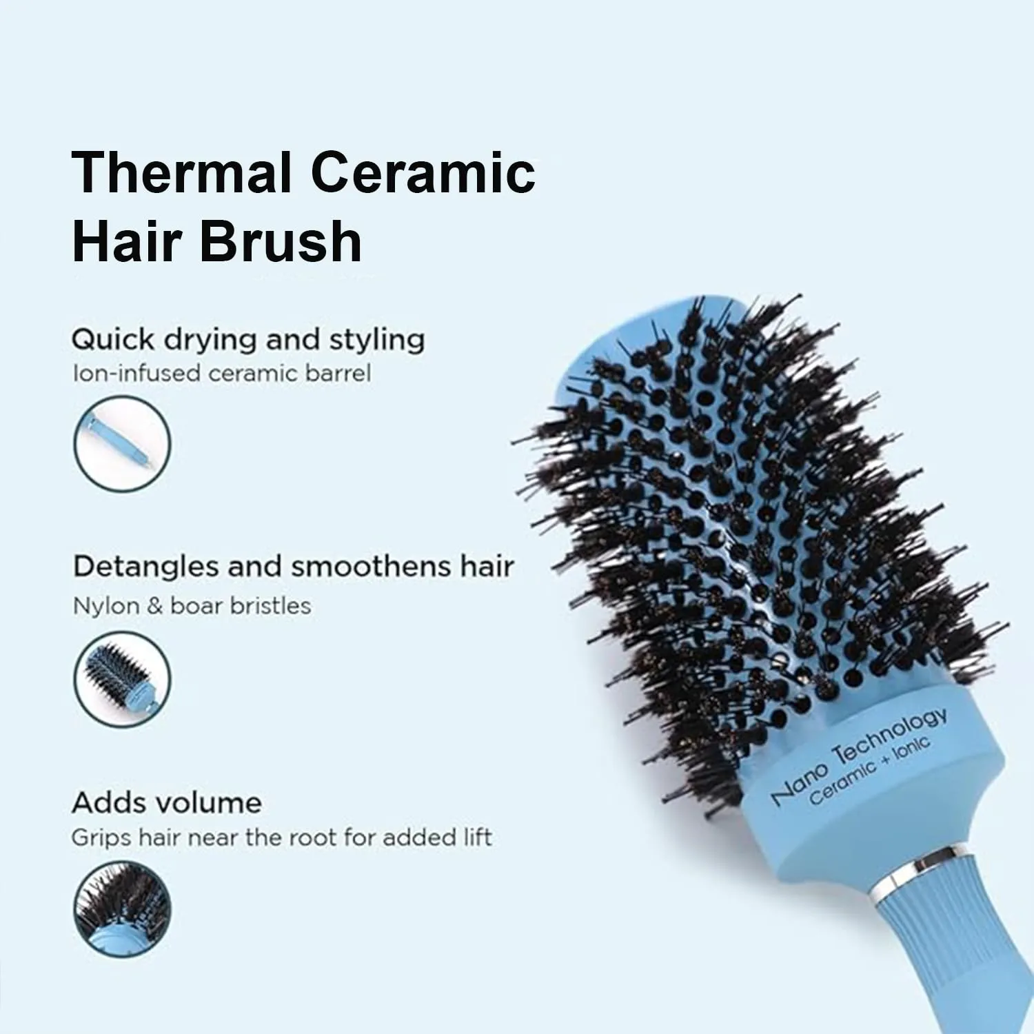 Kuber Industries Hair Brush | Bristles Brush | Hair Brush with Paddle | Sharp Hair Brush for Woman | Suitable For All Hair Types | TGX525..-C19BLE | Ice Blue & Blue