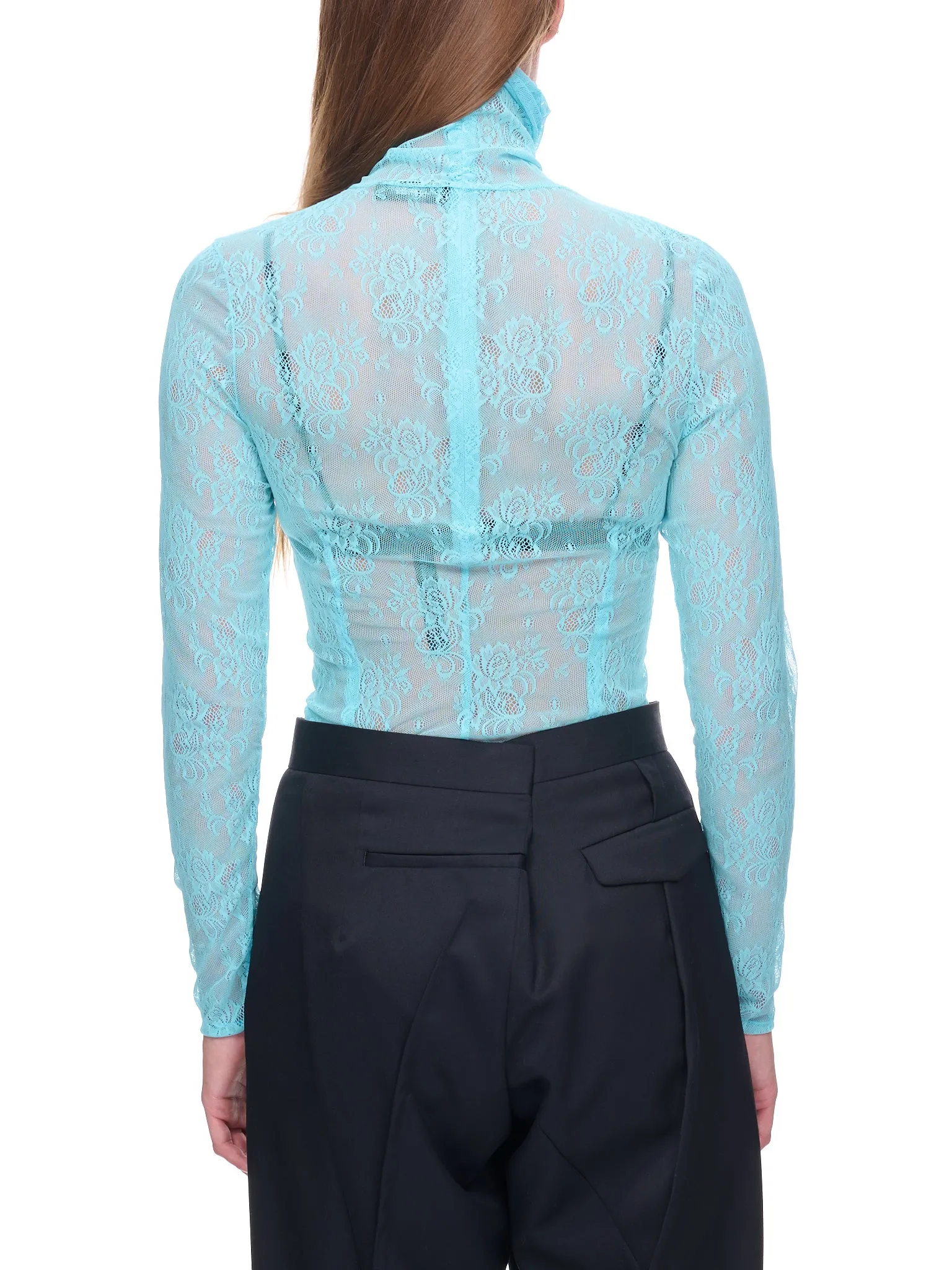 Lace Mock Neck Blouse (UC2B1802-L-BLUE)