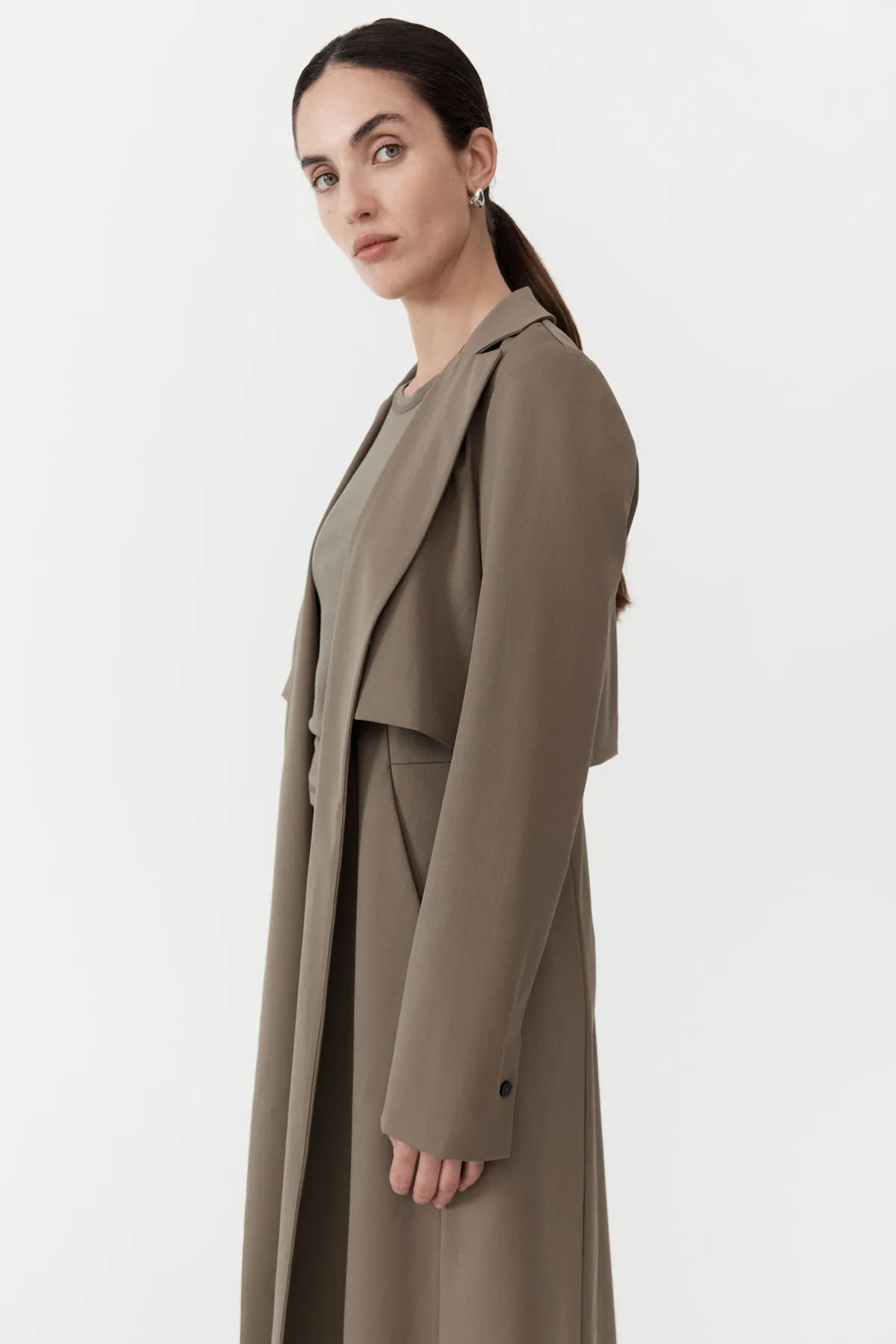 Layered Wool Trench Kelp