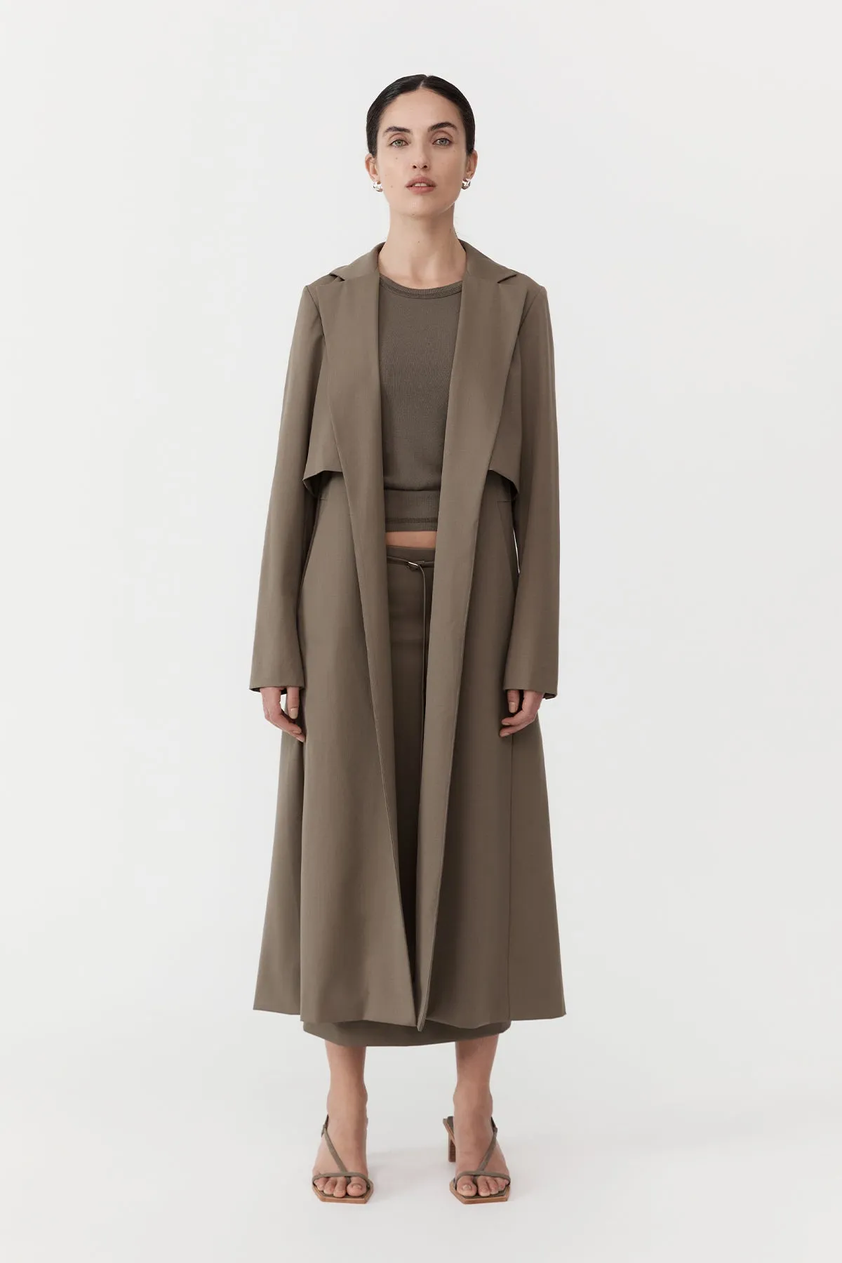 Layered Wool Trench Kelp