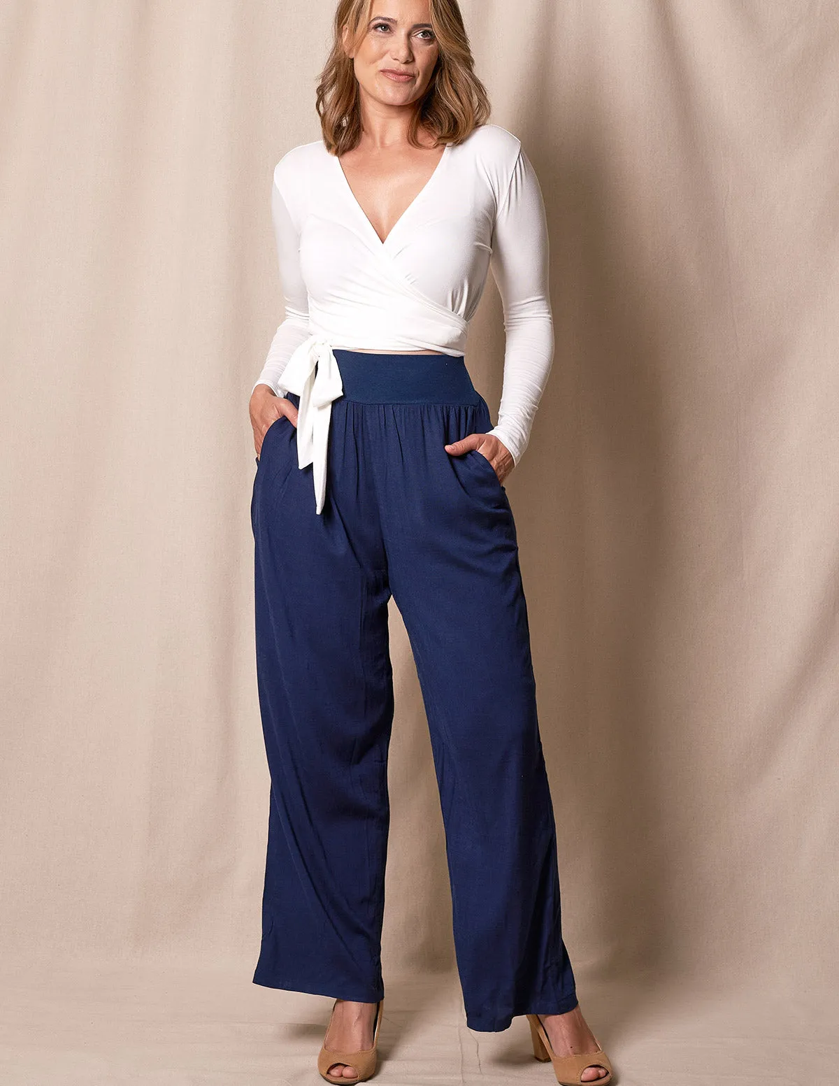 Linen / Bamboo Soft Waist Pants -  Indigo