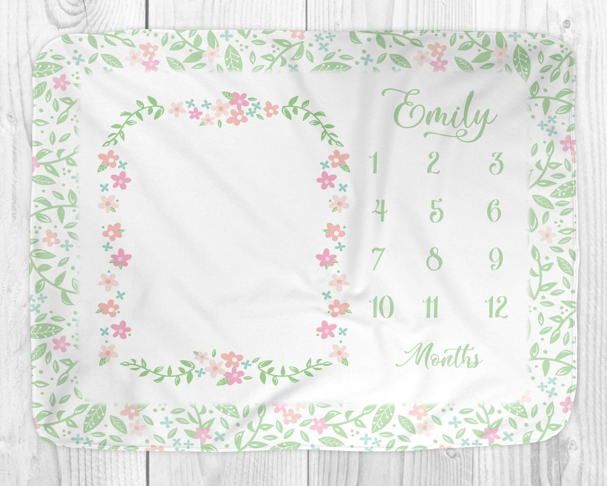 Milestone Pink & Green Floral Baby Blanket