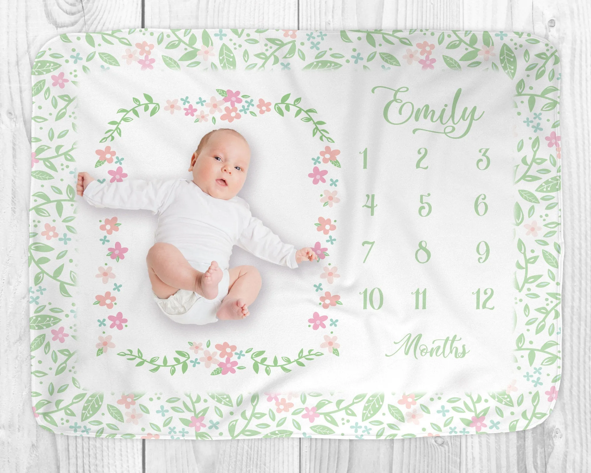 Milestone Pink & Green Floral Baby Blanket