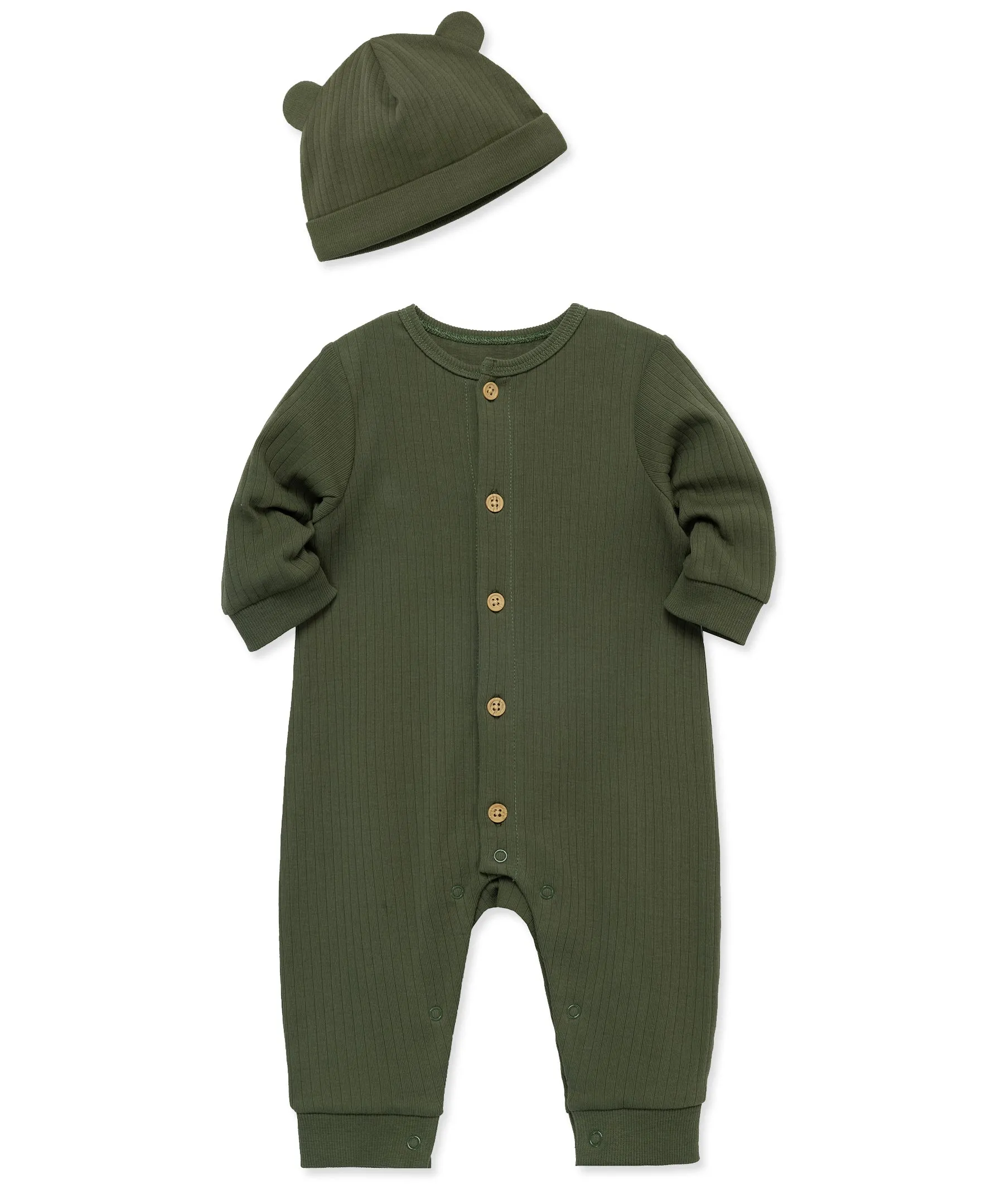 Olive Ribbed Coverall Set