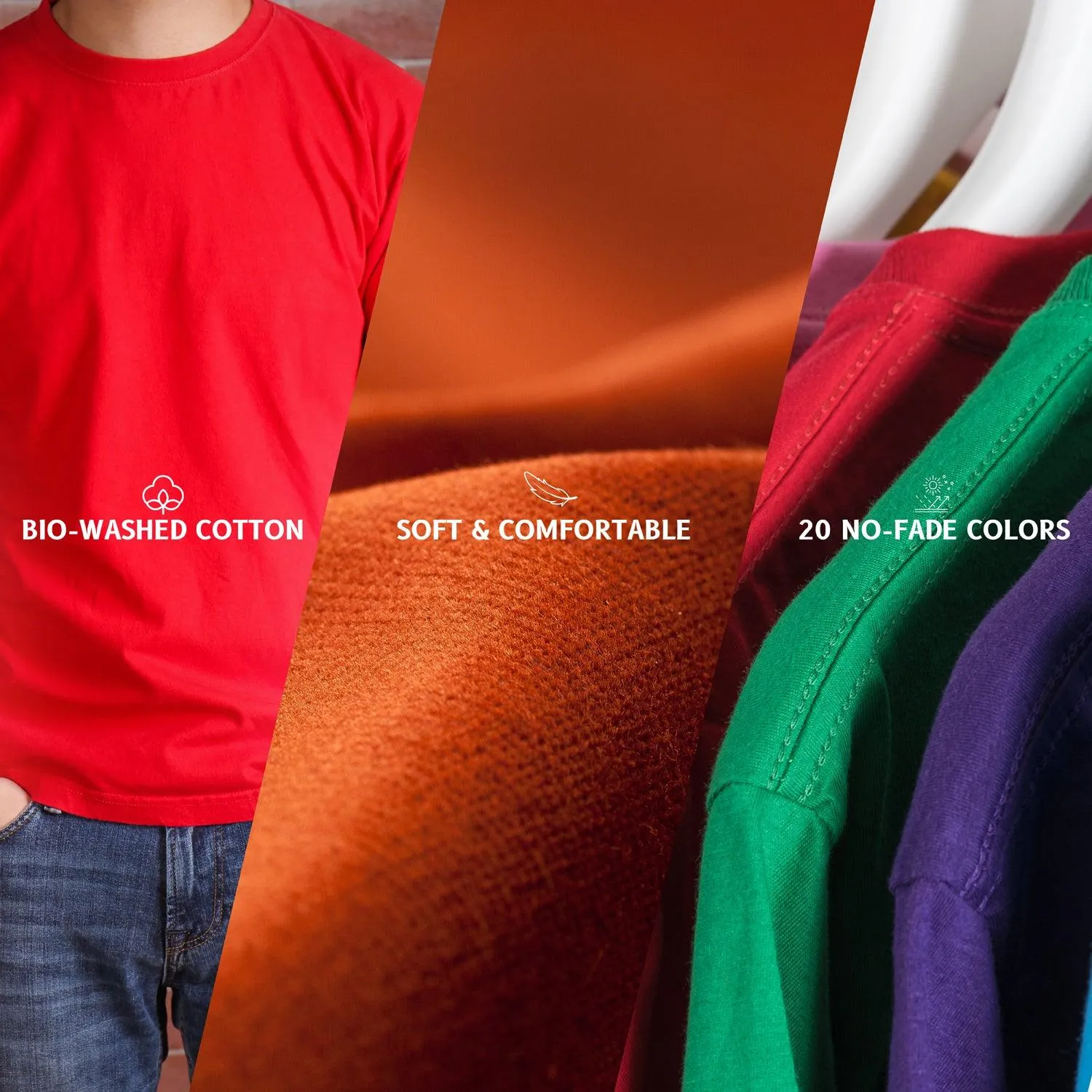 Pick Any 2 - Regular Fit Solid Color Round Neck Cotton T-Shirts - Combo Pack