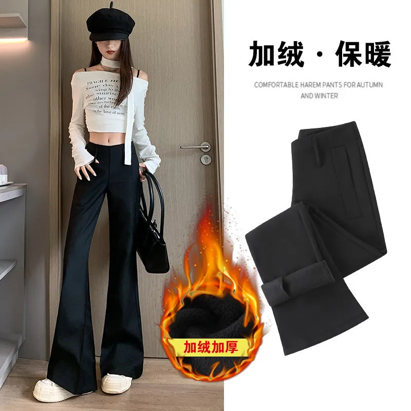 Purpdrank fashion outfits High-Grade Casual Pants for Women Autumn and Winter Low Waist Slim Fit Comfortable Fashion Single Pants Fleece-lined Suit Pants