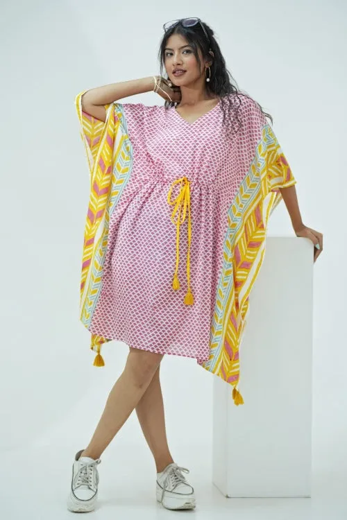 Rainbow Drops Hand Block Printed Kaftan