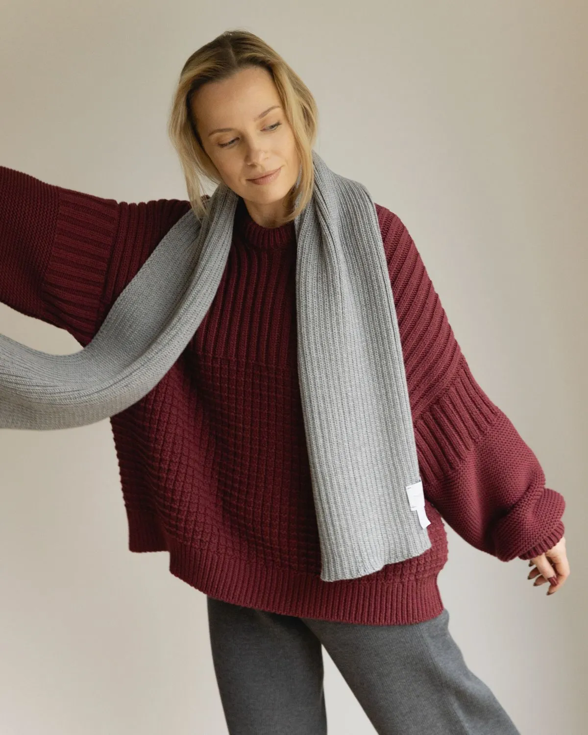 Rib Scarf: Grey Merino Wool