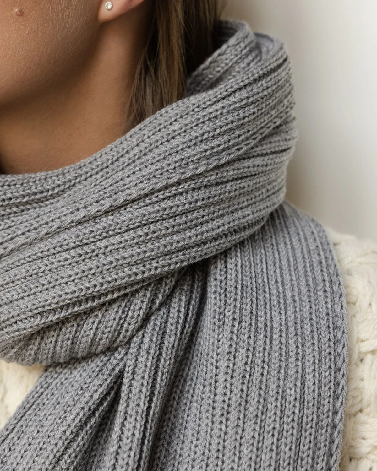 Rib Scarf: Grey Merino Wool