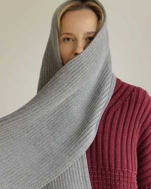 Rib Scarf: Grey Merino Wool