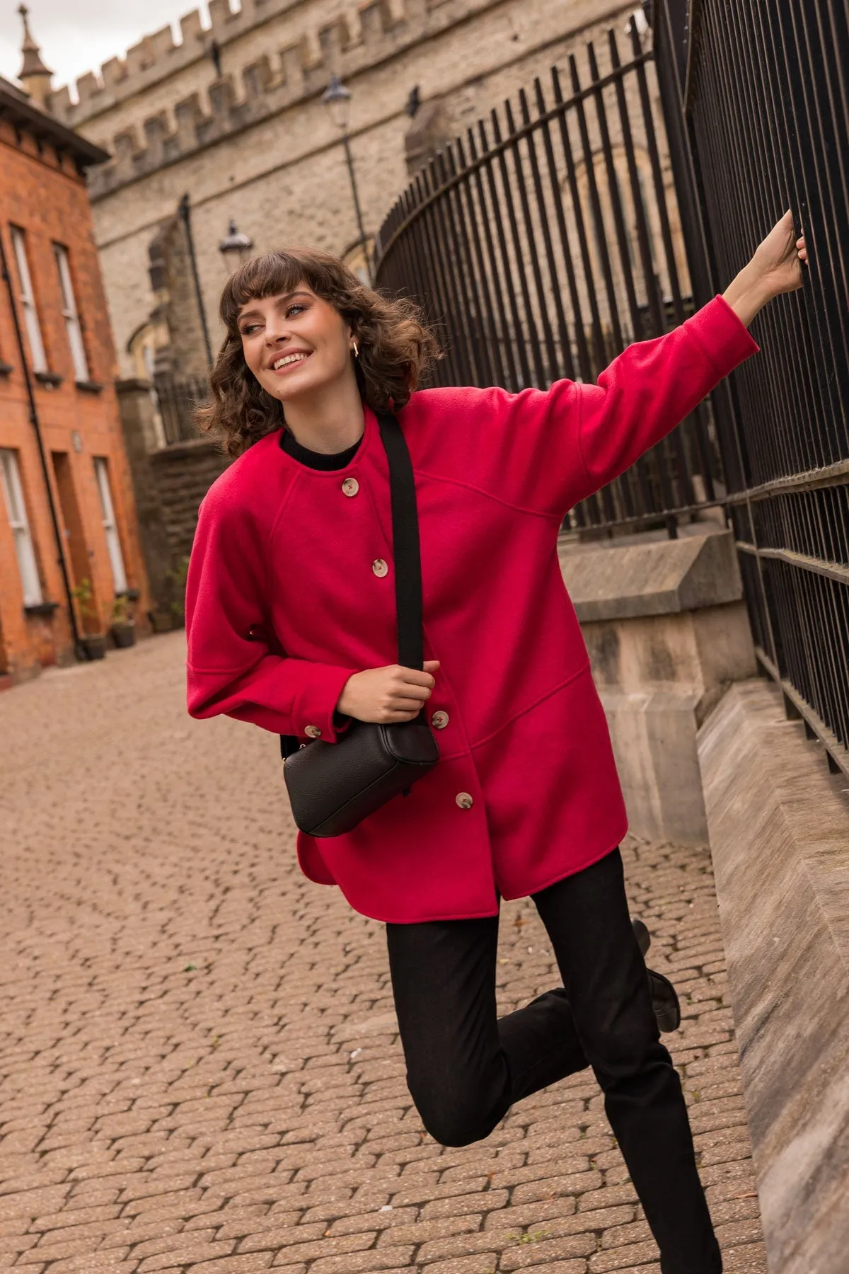 Scarf Button Coat in Red