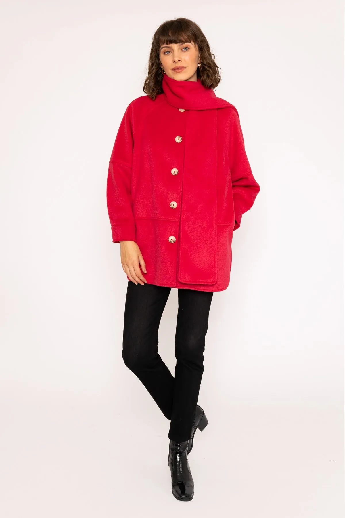 Scarf Button Coat in Red